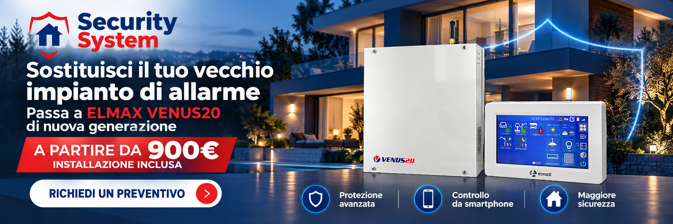Security System: sostituisci il tuo vecchio impianto di allarme con ELMAX Venus 20 di nuova generazione, a partire da 900 €, installazione inclusa
